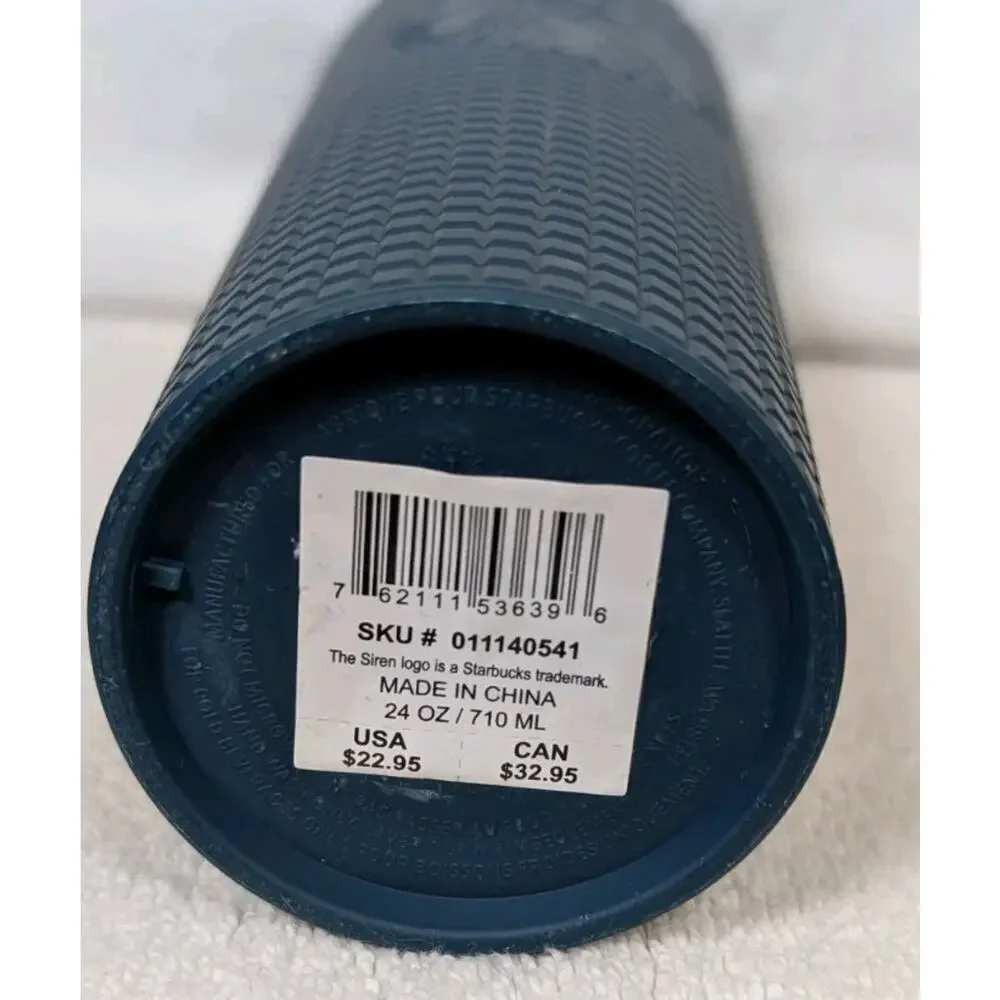 2022 Starbucks Winter Navy Blue Teal Soft Touch Grid Tumbler Venti 24 oz